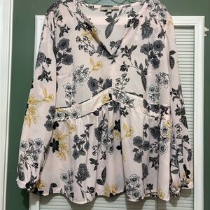 LOFT PLUS Sz 16 Powder Pink Multicolor Floral Print Blouse